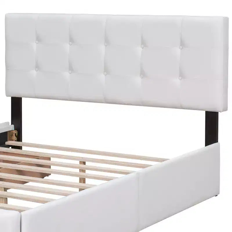 Letto matrimoniale con testiera capitonné e 4 cassetti contenitore