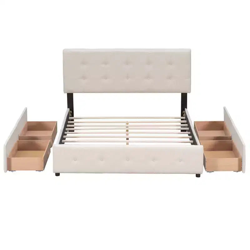 Letto matrimoniale con testiera capitonné e 4 cassetti contenitore