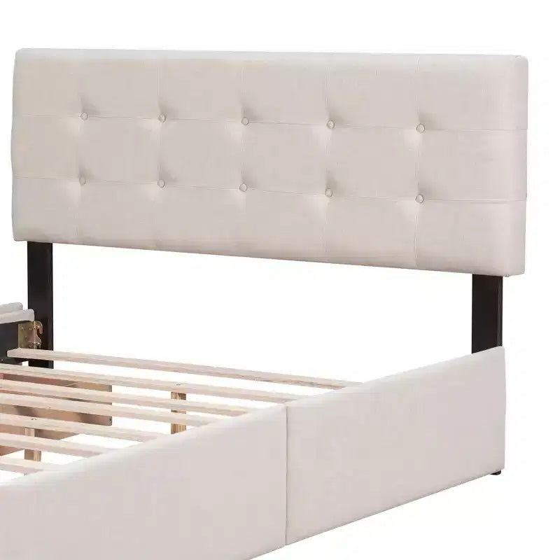 Letto matrimoniale con testiera capitonné e 4 cassetti contenitore