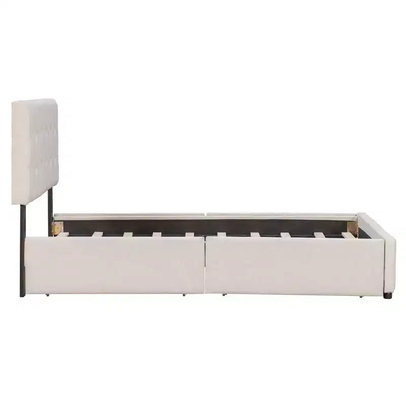 Letto matrimoniale con testiera capitonné e 4 cassetti contenitore