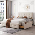 Upholstered Queen Size Platform Bed with Classic Headboard and 4 Drawers-ModernLuxe