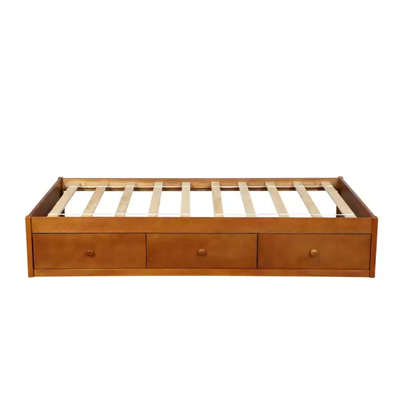 Letto a piattaforma singolo con 3 cassetti, Legno massello di pino