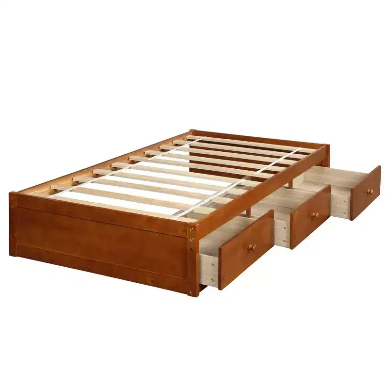 Letto a piattaforma singolo con 3 cassetti, Legno massello di pino