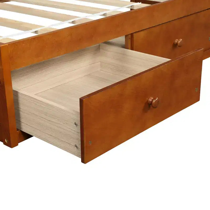 Letto a piattaforma singolo con 3 cassetti, Legno massello di pino