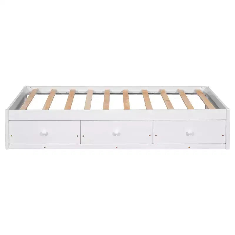 Letto a piattaforma singolo con 3 cassetti, Legno massello di pino
