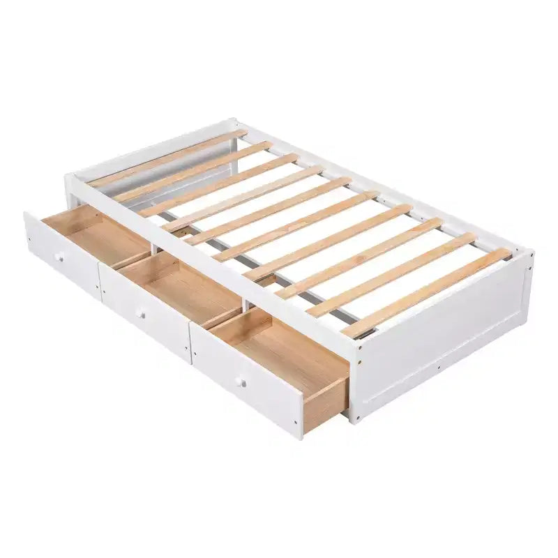Letto a piattaforma singolo con 3 cassetti, Legno massello di pino