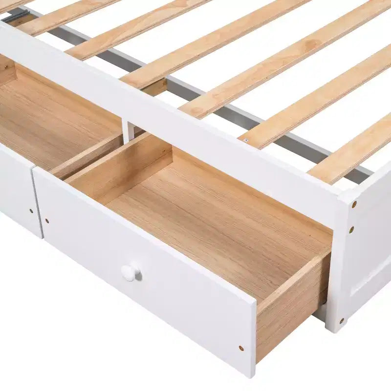 Letto a piattaforma singolo con 3 cassetti, Legno massello di pino