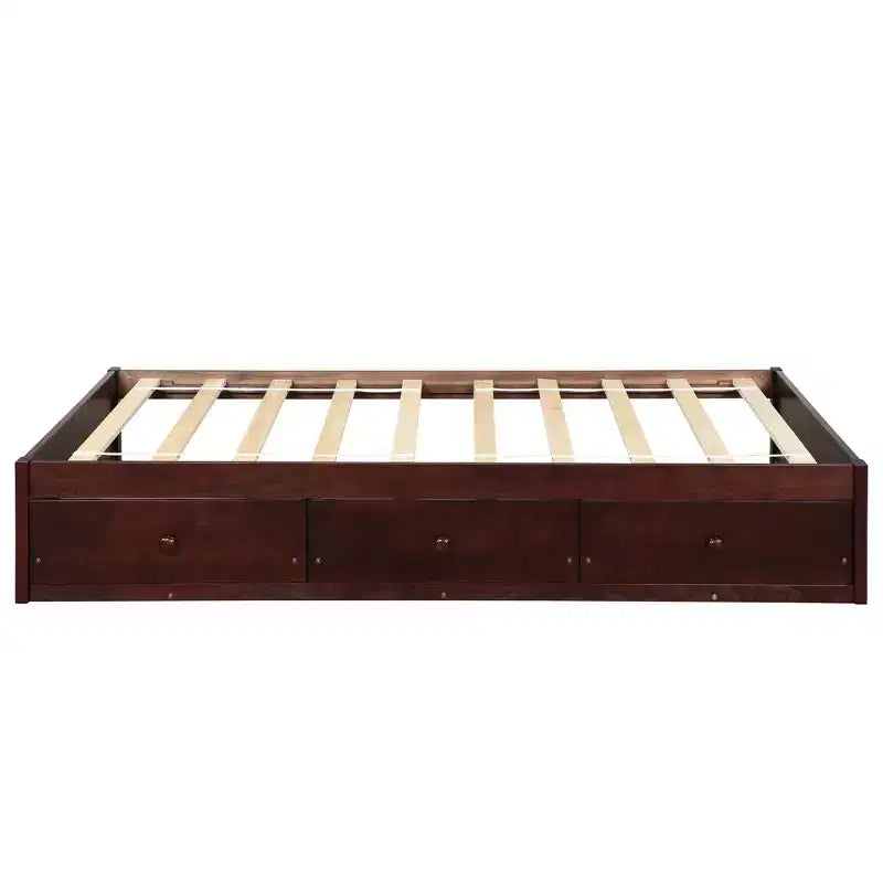 Letto a piattaforma singolo con 3 cassetti, Legno massello di pino