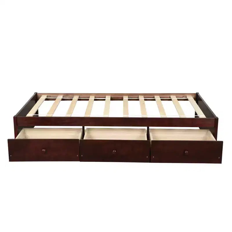 Letto a piattaforma singolo con 3 cassetti, Legno massello di pino