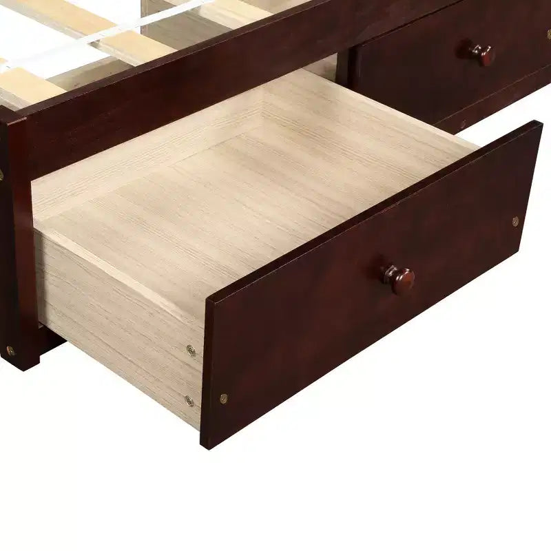 Letto a piattaforma singolo con 3 cassetti, Legno massello di pino