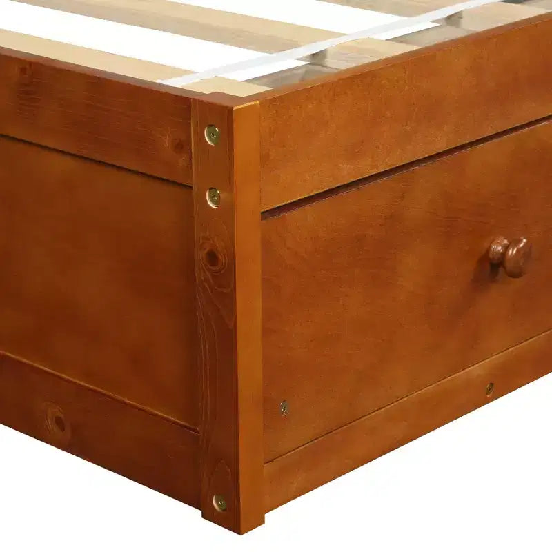 Letto a piattaforma singolo con 3 cassetti, Legno massello di pino