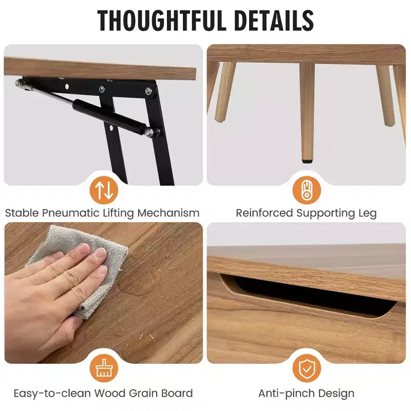 Tavolino da salotto con piano sollevabile da 47" e vani nascosti