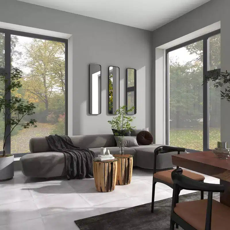 Specchio da parete rettangolare in metallo con cornice sottile, stile moderno