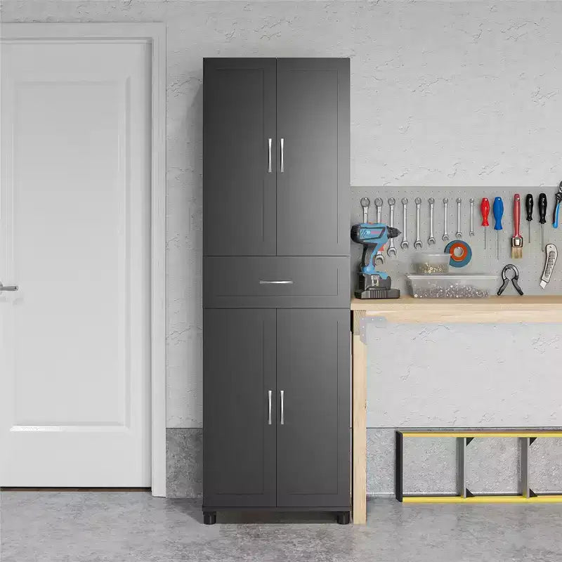 Armadietto contenitore con cornice, con cassetto, 4 ante, ripiani regolabili