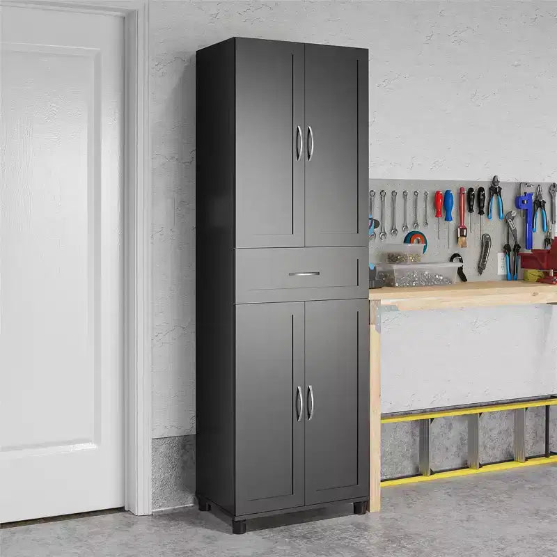 Armadietto contenitore con cornice, con cassetto, 4 ante, ripiani regolabili